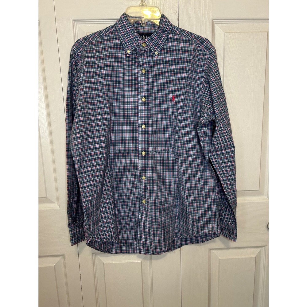 Ralph Lauren Mens Classic Fit Plaid Button Down Shirt Blue Green Pink Size M